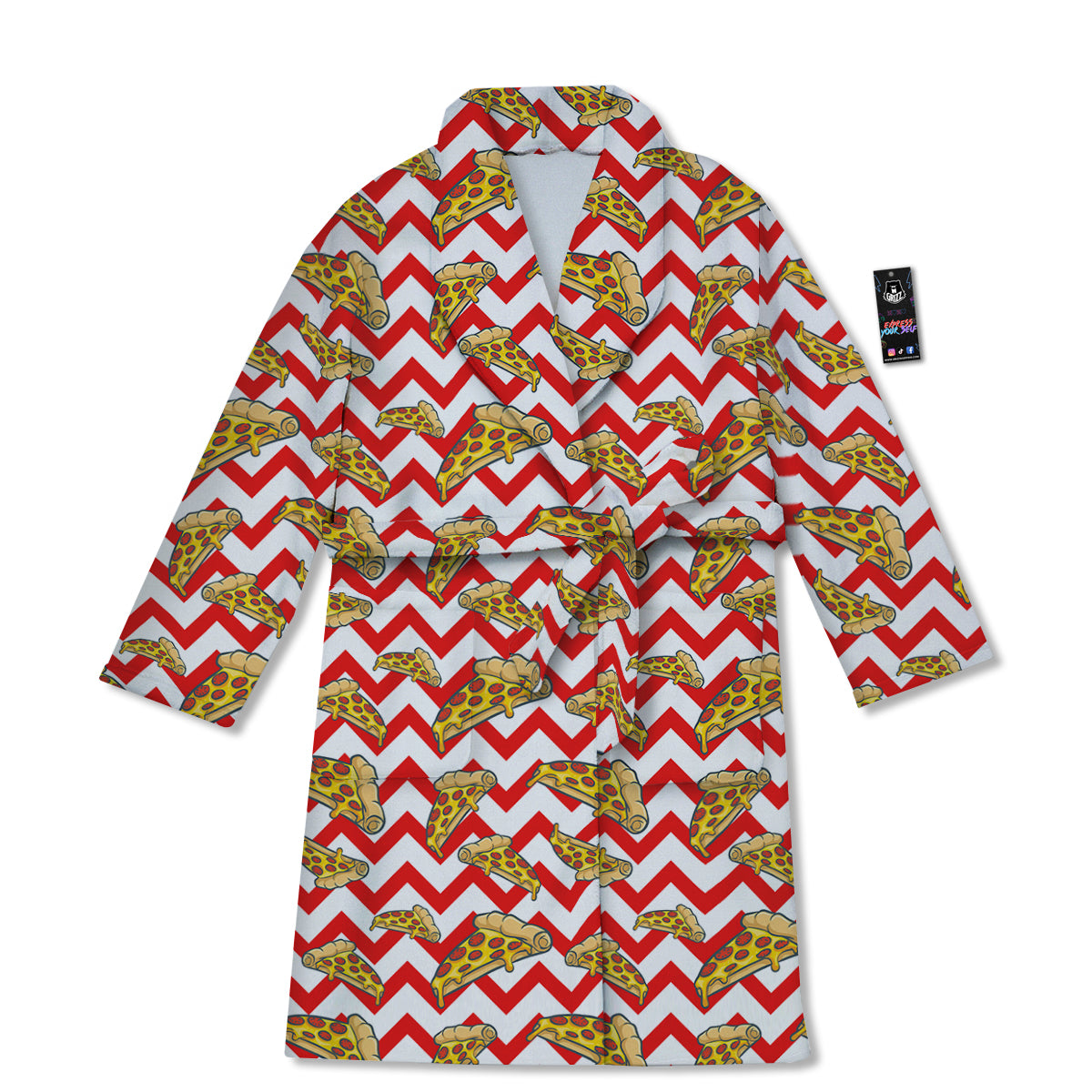 Red Zigzag Pizza Print Pattern Bathrobe-grizzshop