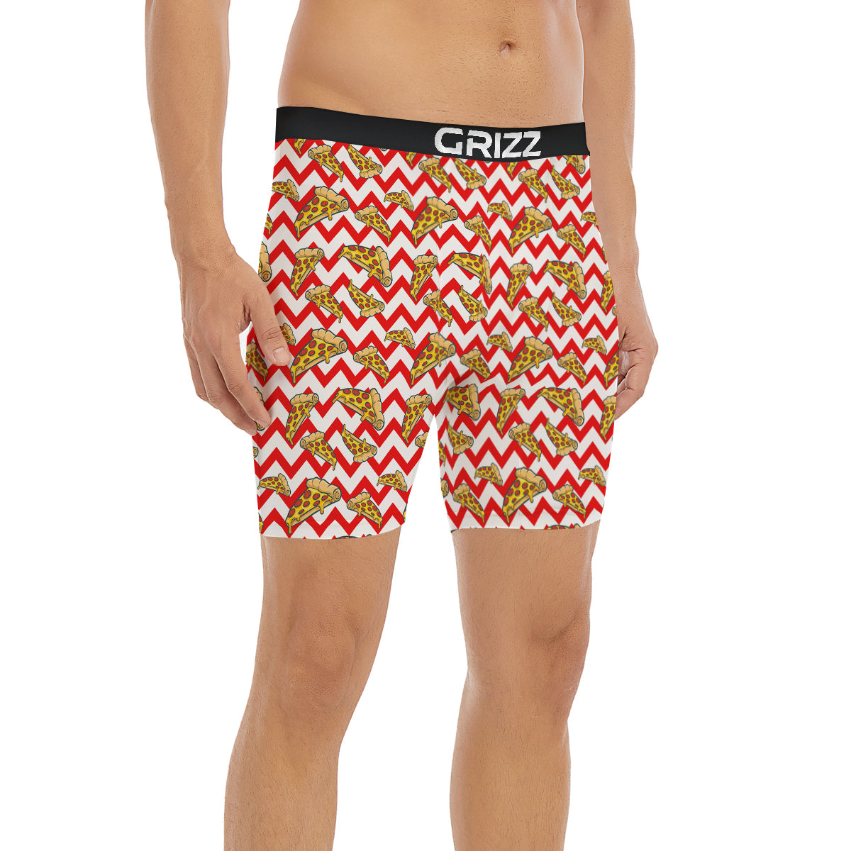 Red Zigzag Pizza Print Pattern Boxer Briefs-grizzshop