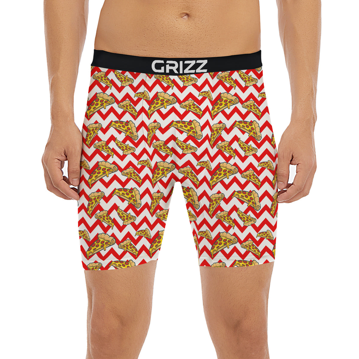 Red Zigzag Pizza Print Pattern Boxer Briefs-grizzshop