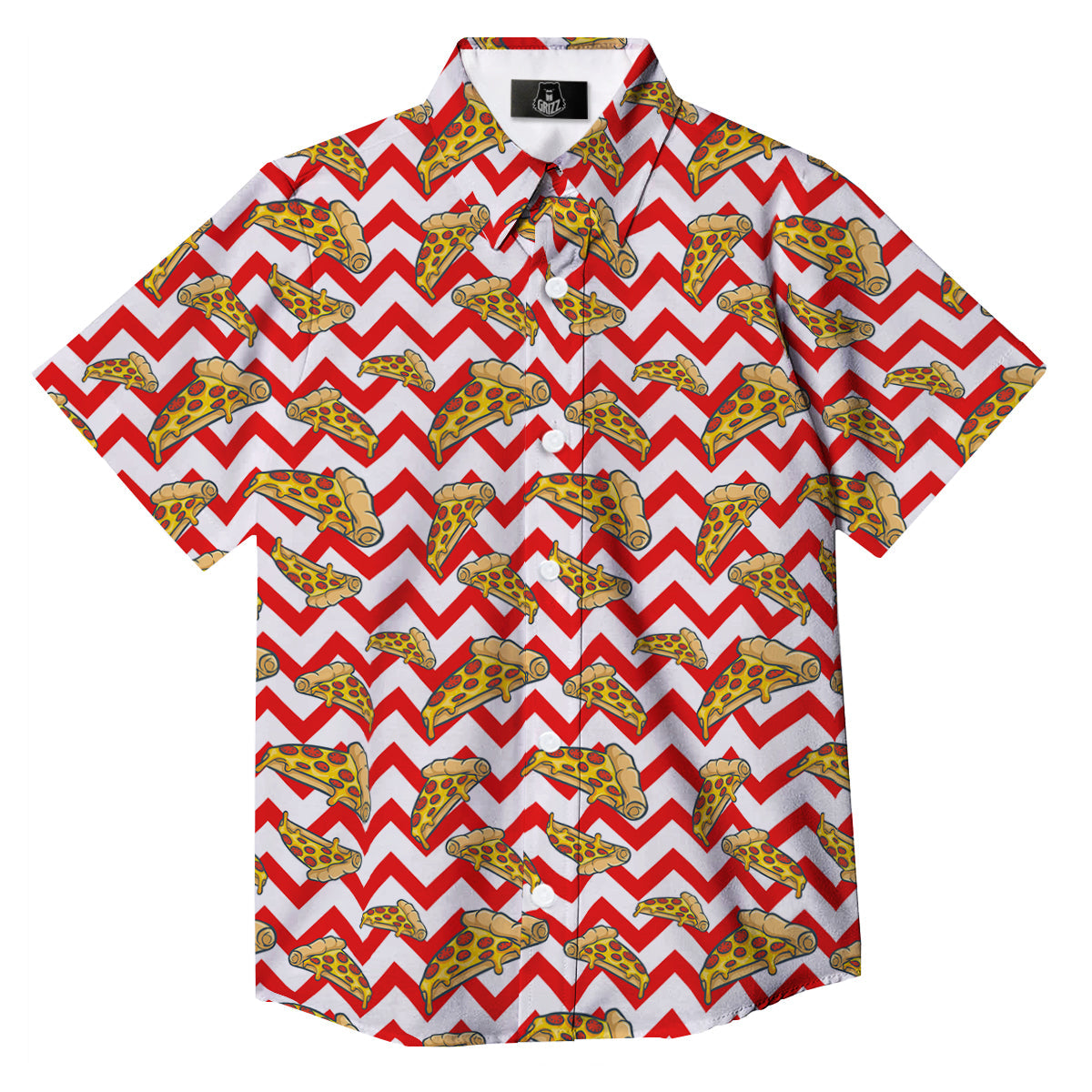 Red Zigzag Pizza Print Pattern Button Up Shirt-grizzshop
