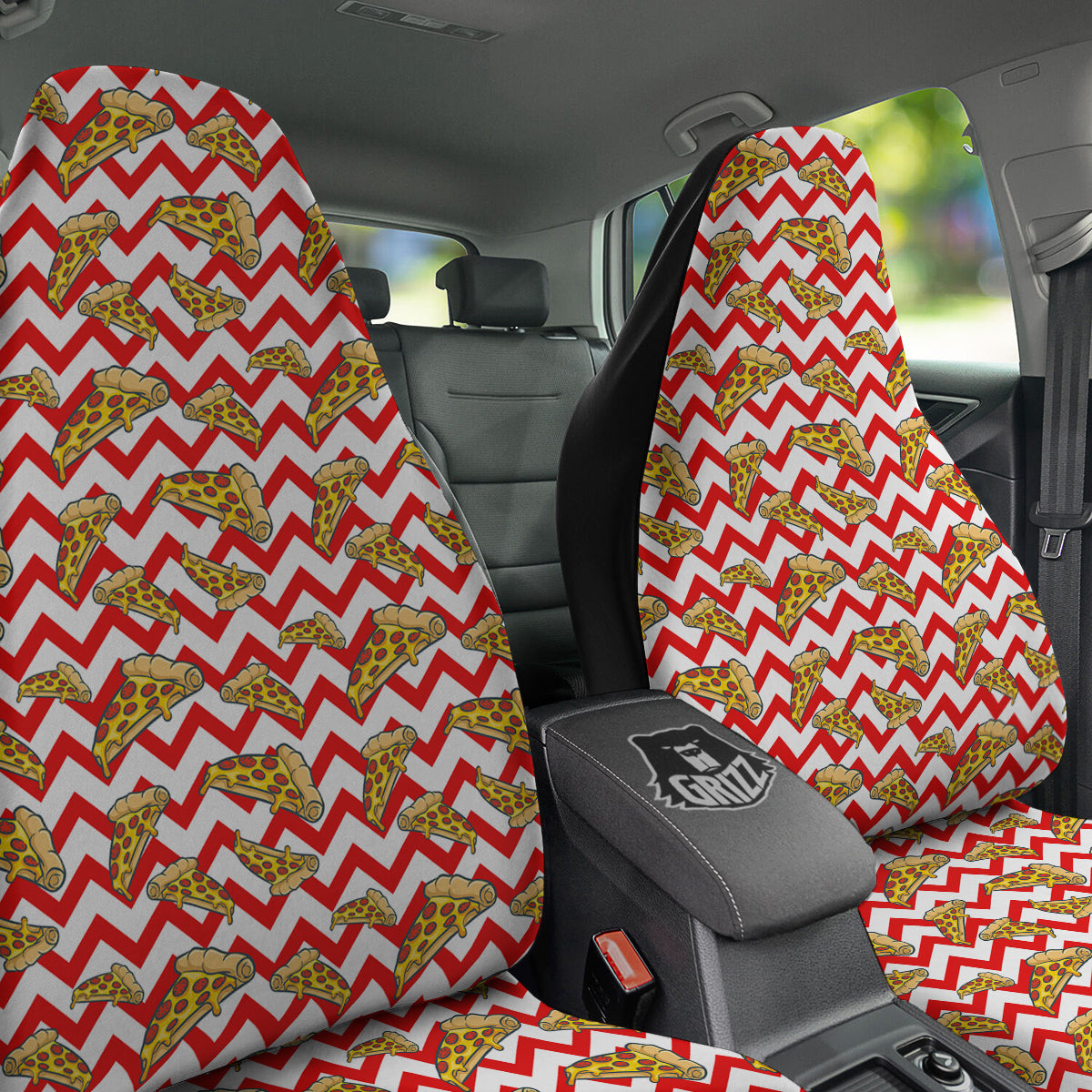 Red Zigzag Pizza Print Pattern Car Seat Covers-grizzshop