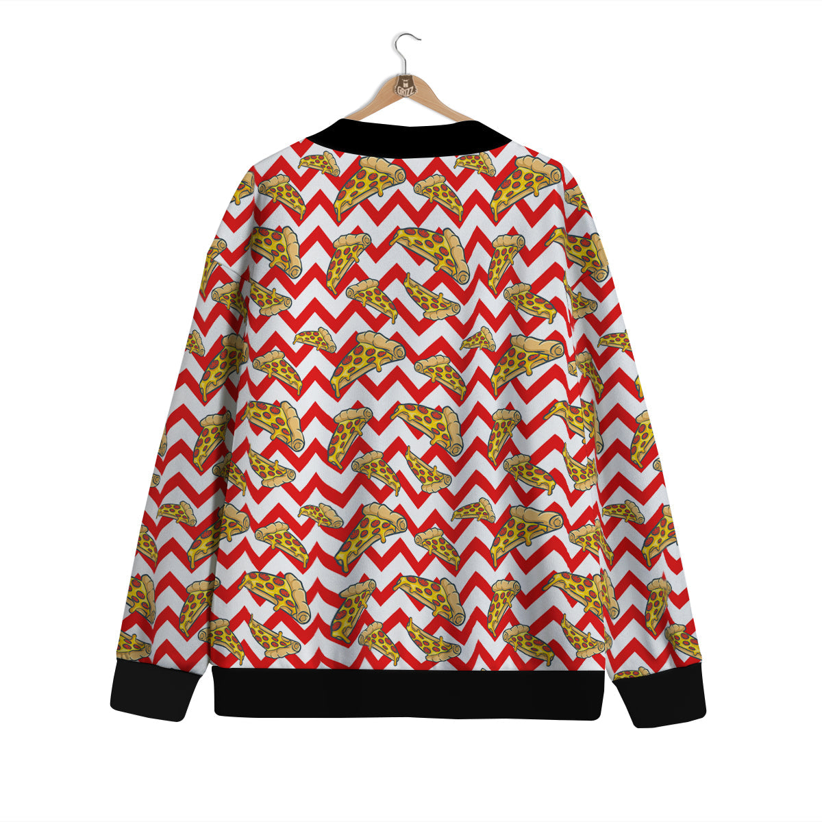 Red Zigzag Pizza Print Pattern Cardigan-grizzshop
