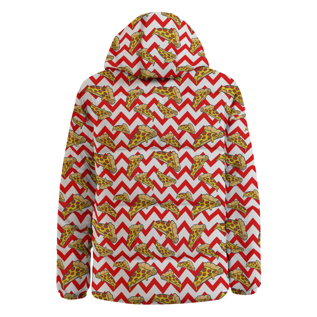 Red Zigzag Pizza Print Pattern Down Jacket-grizzshop