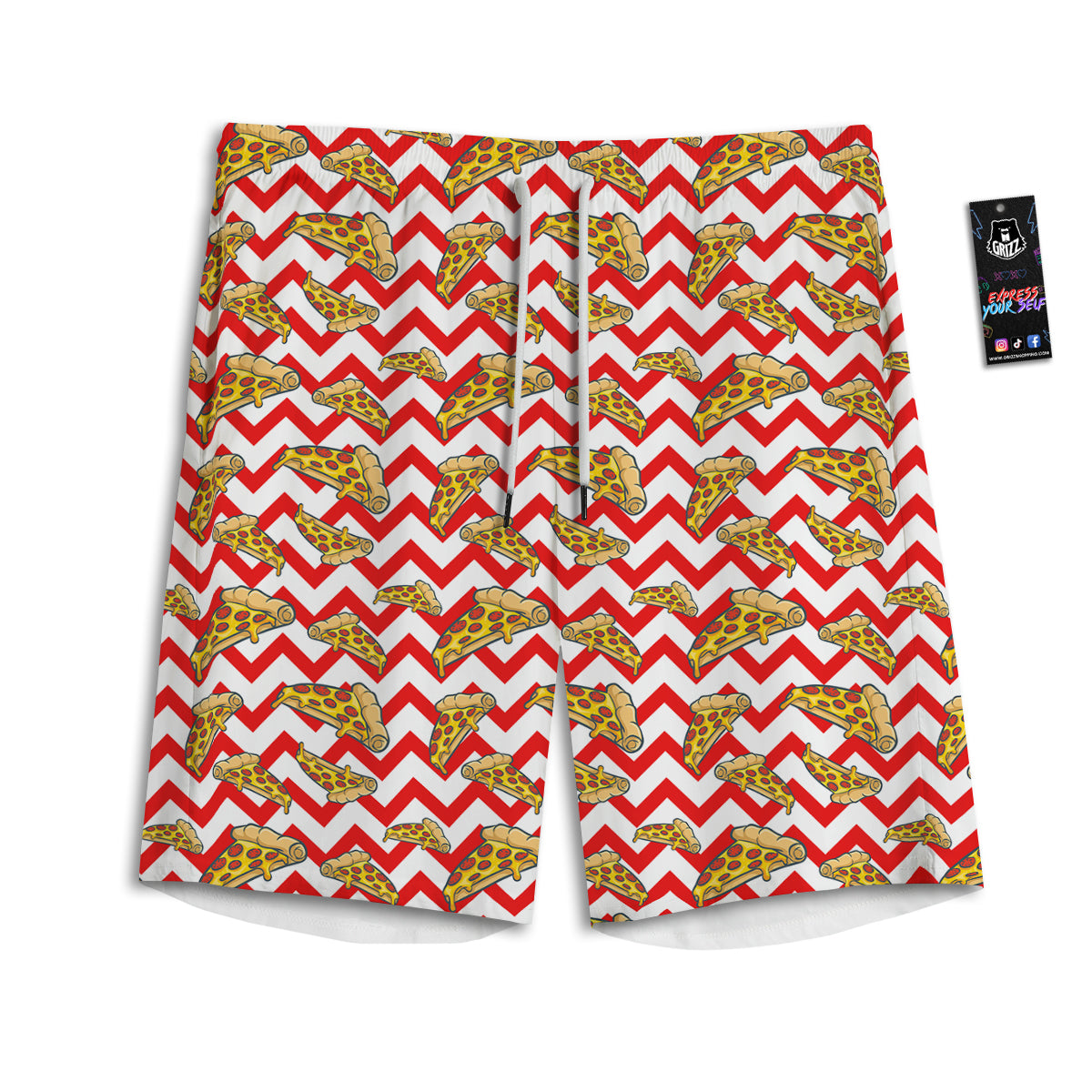 Red Zigzag Pizza Print Pattern Men's Athletic Shorts