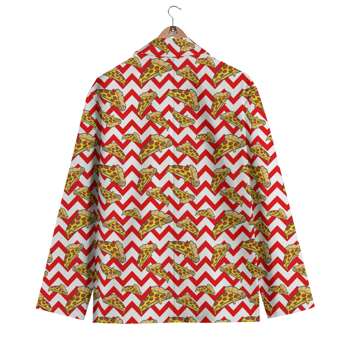 Red Zigzag Pizza Print Pattern Men's Blazer-grizzshop