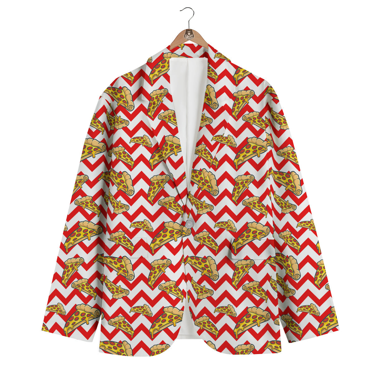 Red Zigzag Pizza Print Pattern Men's Blazer-grizzshop