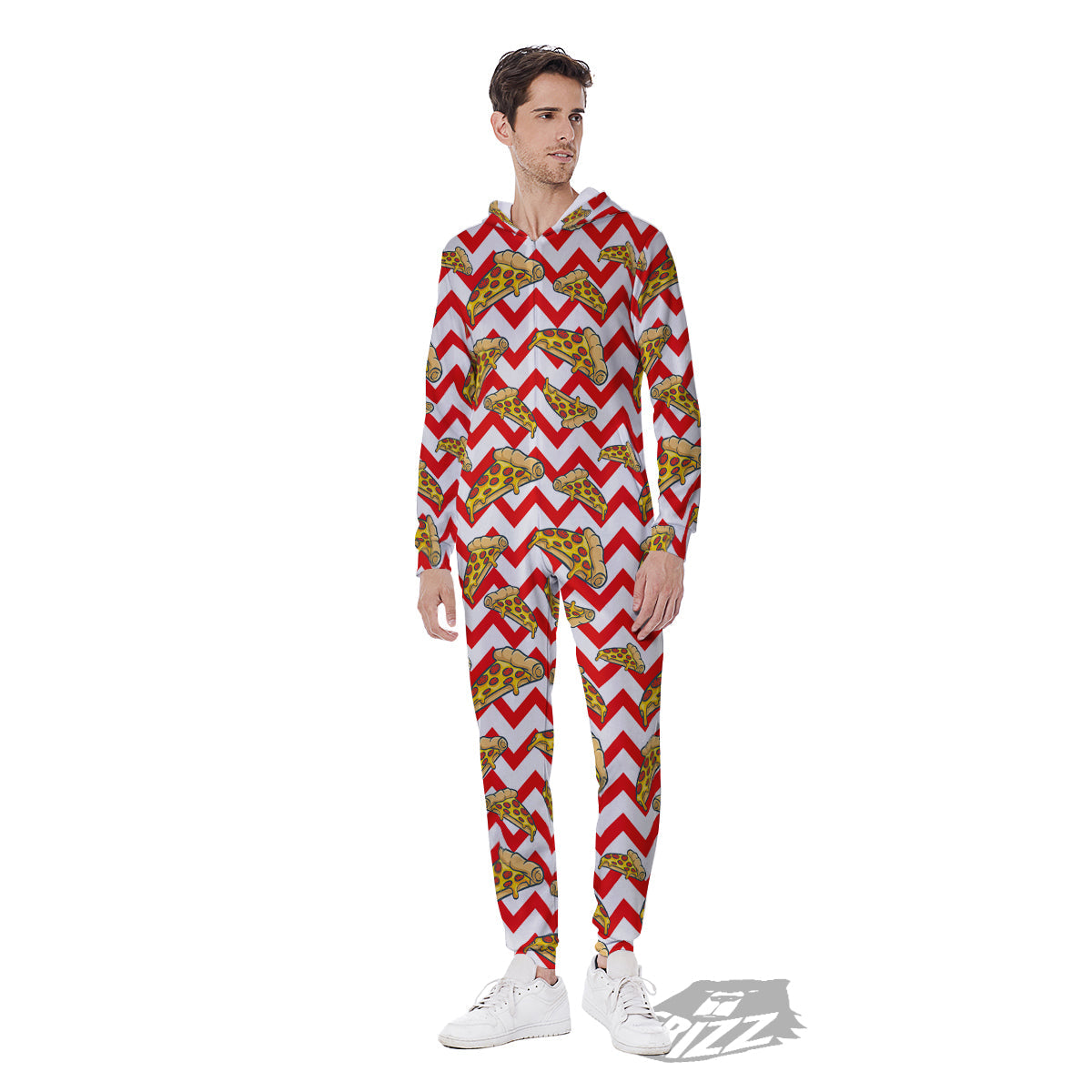 Red Zigzag Pizza Print Pattern Men's Jumpsuit-grizzshop