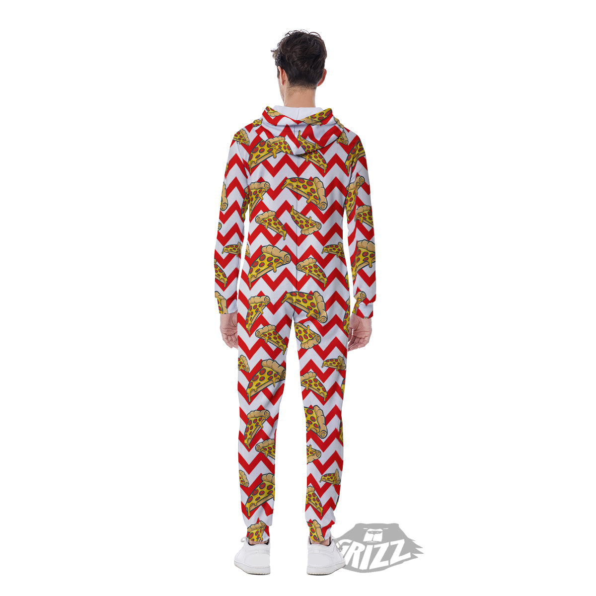 Red Zigzag Pizza Print Pattern Men's Jumpsuit-grizzshop