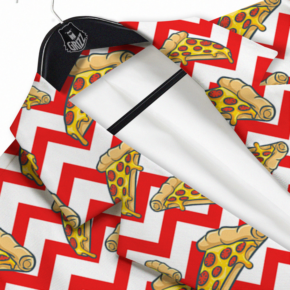 Red Zigzag Pizza Print Pattern Men's Sport Coat-grizzshop