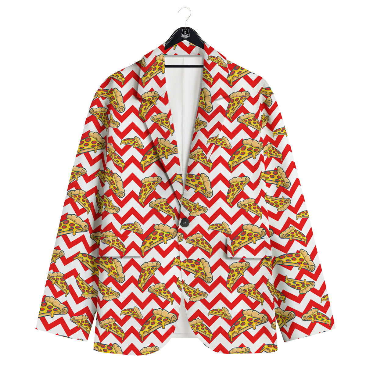 Red Zigzag Pizza Print Pattern Men's Sport Coat-grizzshop