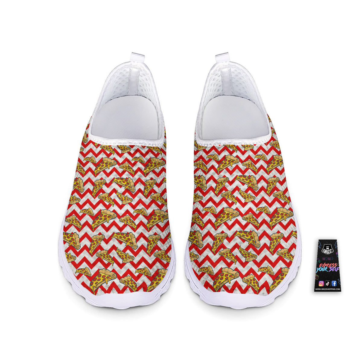 Red Zigzag Pizza Print Pattern Nurse Shoes-grizzshop