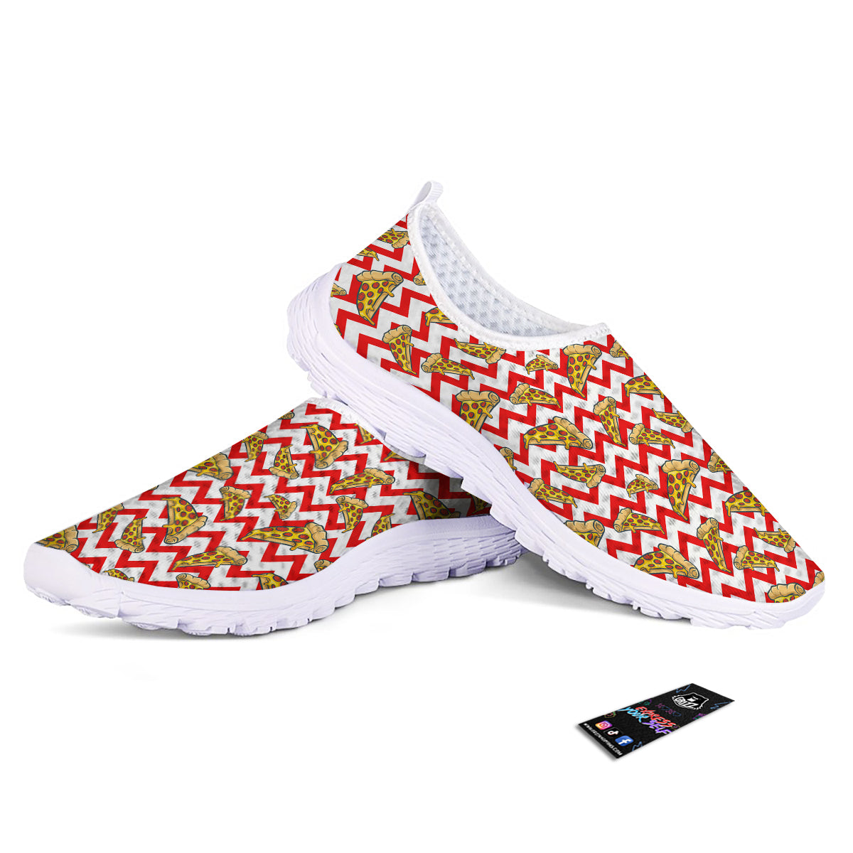 Red Zigzag Pizza Print Pattern Nurse Shoes-grizzshop