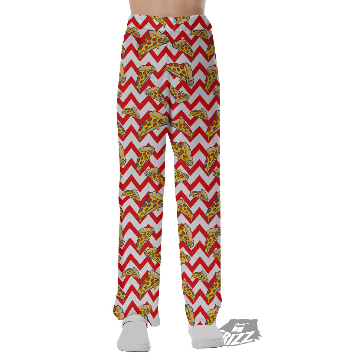 Red Zigzag Pizza Print Pattern Pajama Pants-grizzshop