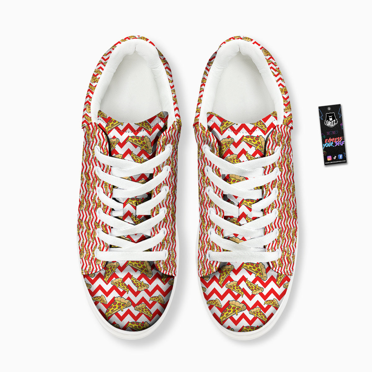 Red Zigzag Pizza Print Pattern Platform Shoes-grizzshop