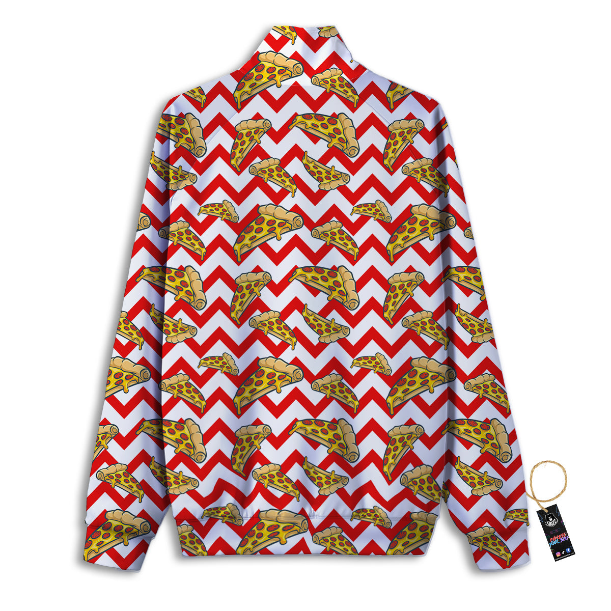 Red Zigzag Pizza Print Pattern Track Jacket-grizzshop