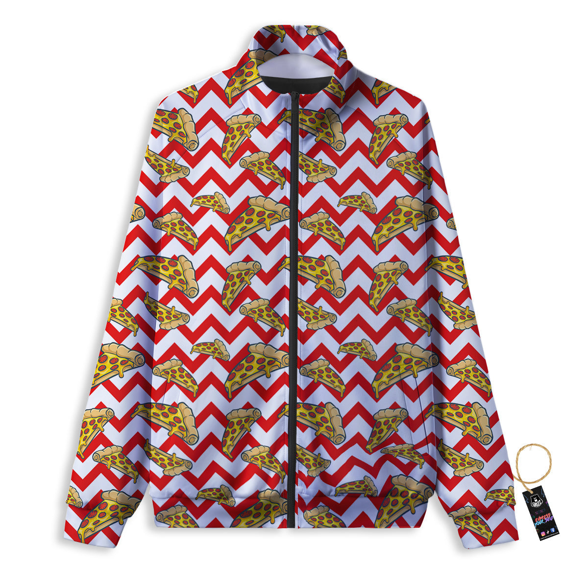 Red Zigzag Pizza Print Pattern Track Jacket-grizzshop