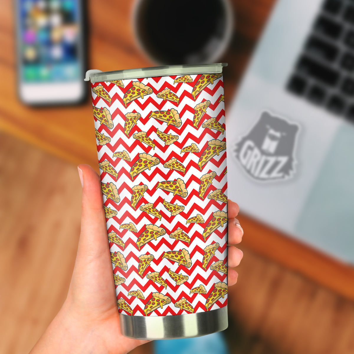 Red Zigzag Pizza Print Pattern Tumbler-grizzshop