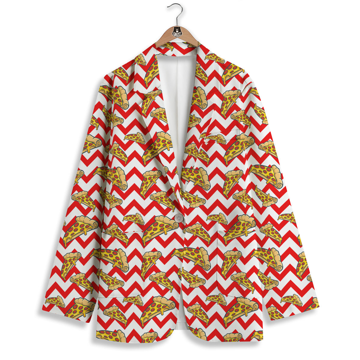 Red Zigzag Pizza Print Pattern Women's Blazer-grizzshop