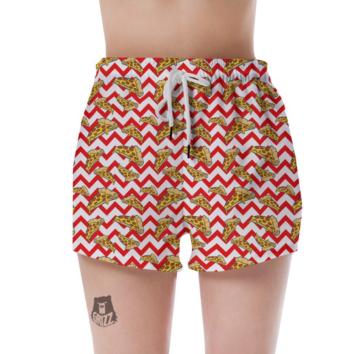 Red Zigzag Pizza Print Pattern Women's Shorts-grizzshop