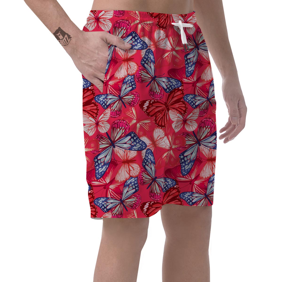 Red and Blue Butterfly Print Men's Shorts-grizzshop