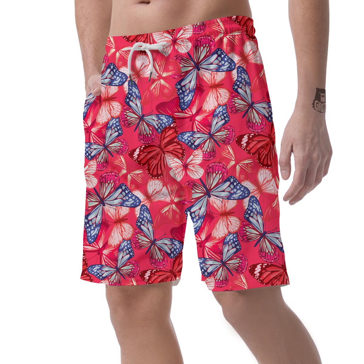 Red and Blue Butterfly Print Men's Shorts-grizzshop