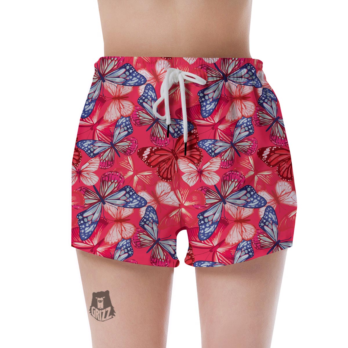 Red and Blue Butterfly Print Women's Shorts-grizzshop