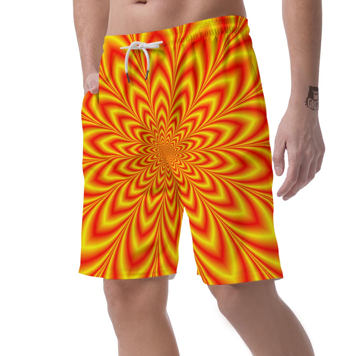 Red and Yellow Abstract Optical illusion Men's Shorts-grizzshop