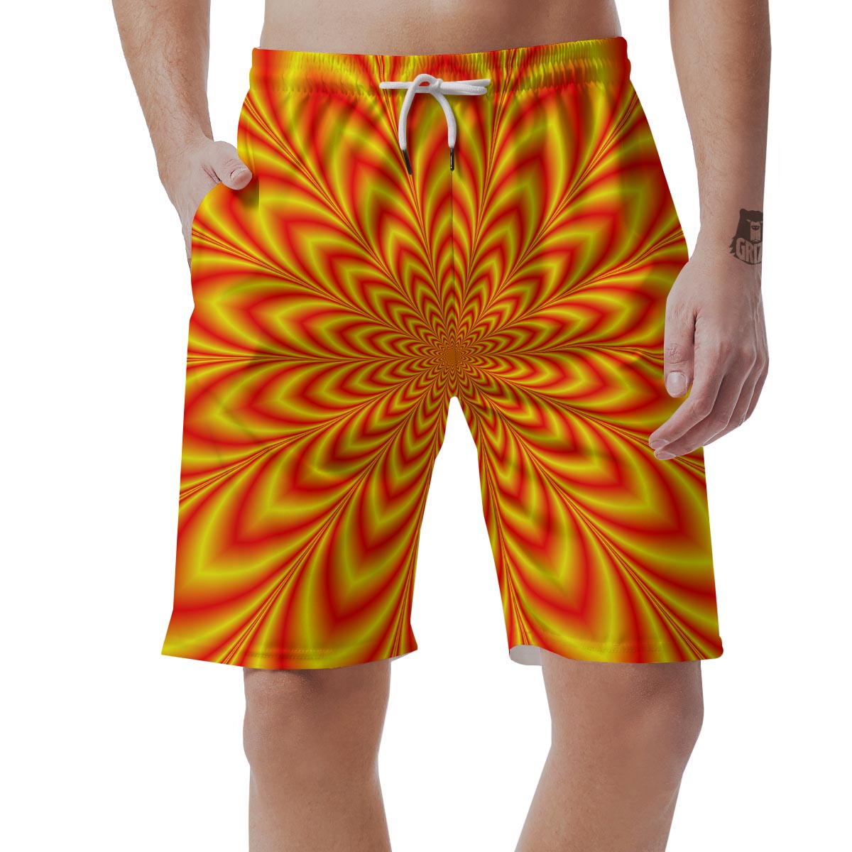 Red and Yellow Abstract Optical illusion Men's Shorts-grizzshop