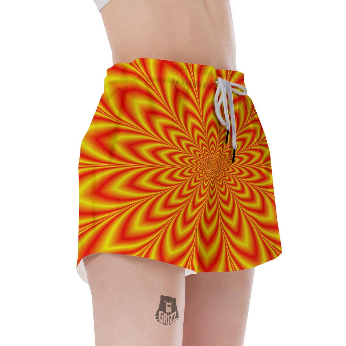 Red and Yellow Abstract Optical illusion Women's Shorts-grizzshop