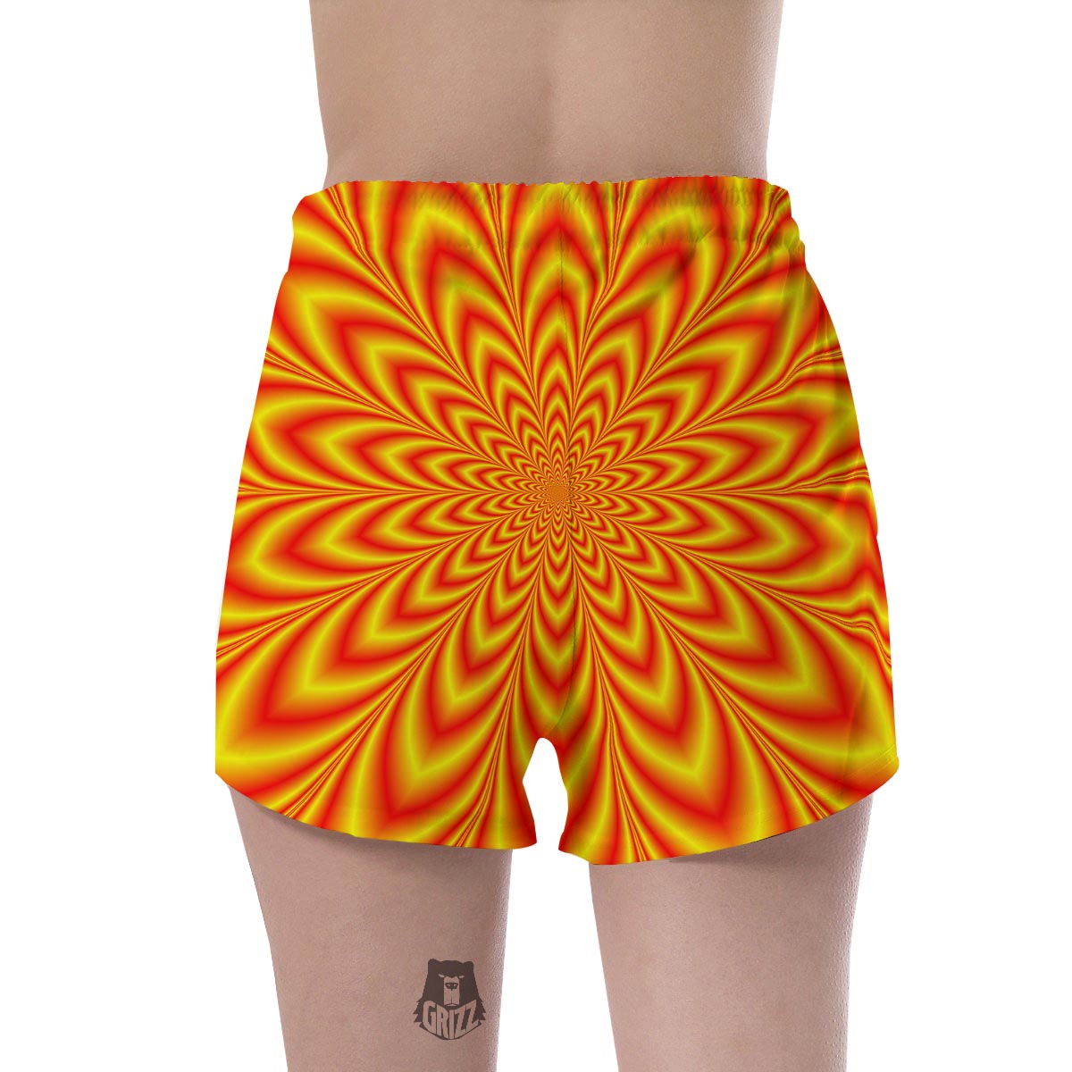 Red and Yellow Abstract Optical illusion Women's Shorts-grizzshop
