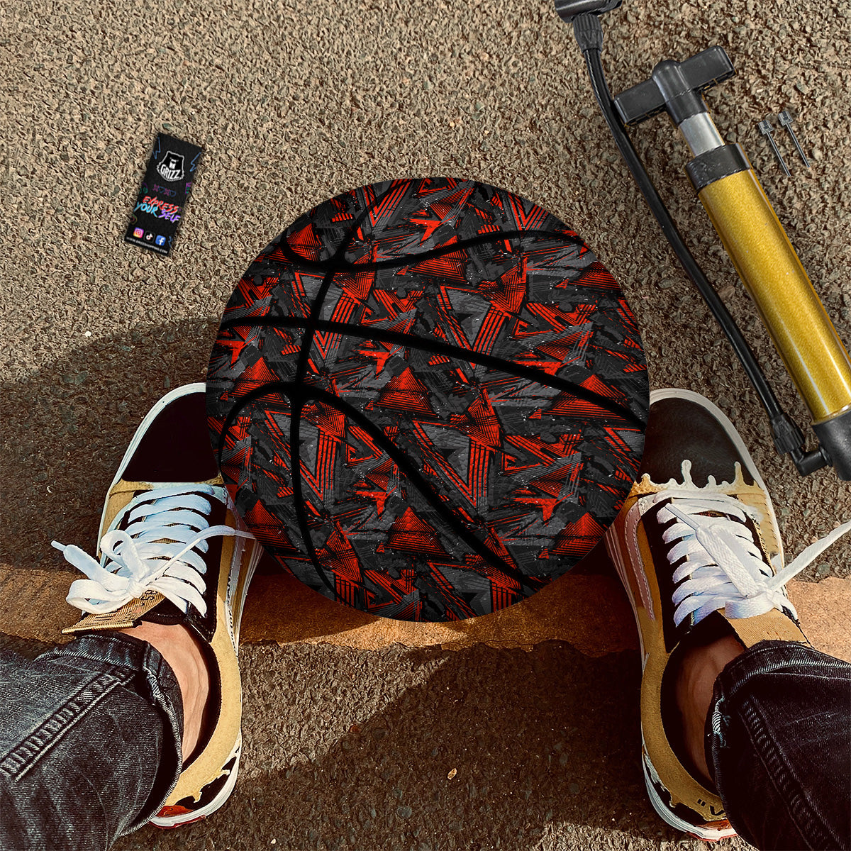Red Abstract Grunge Print Pattern Basketball