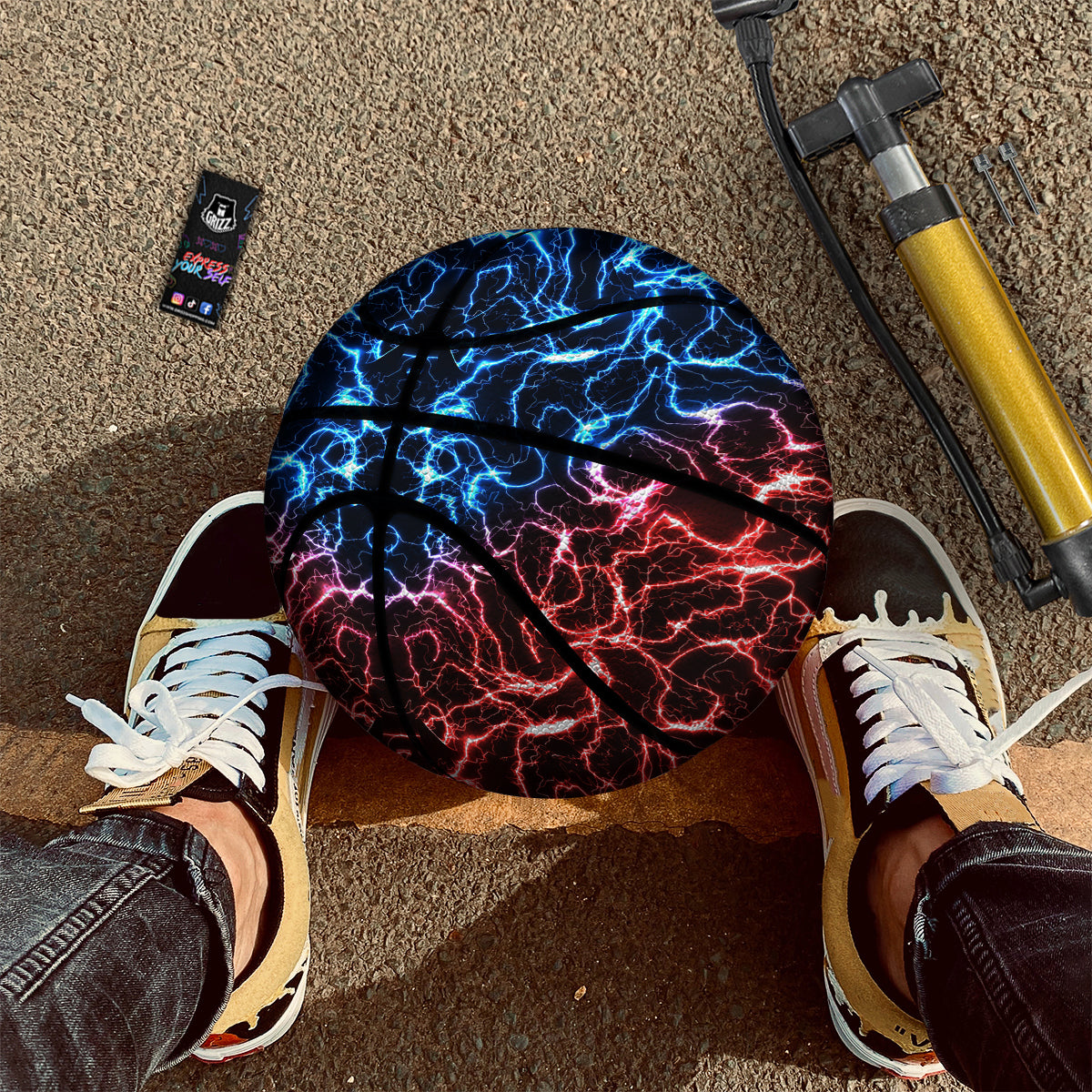 Red And Blue Electrical Print Basketball
