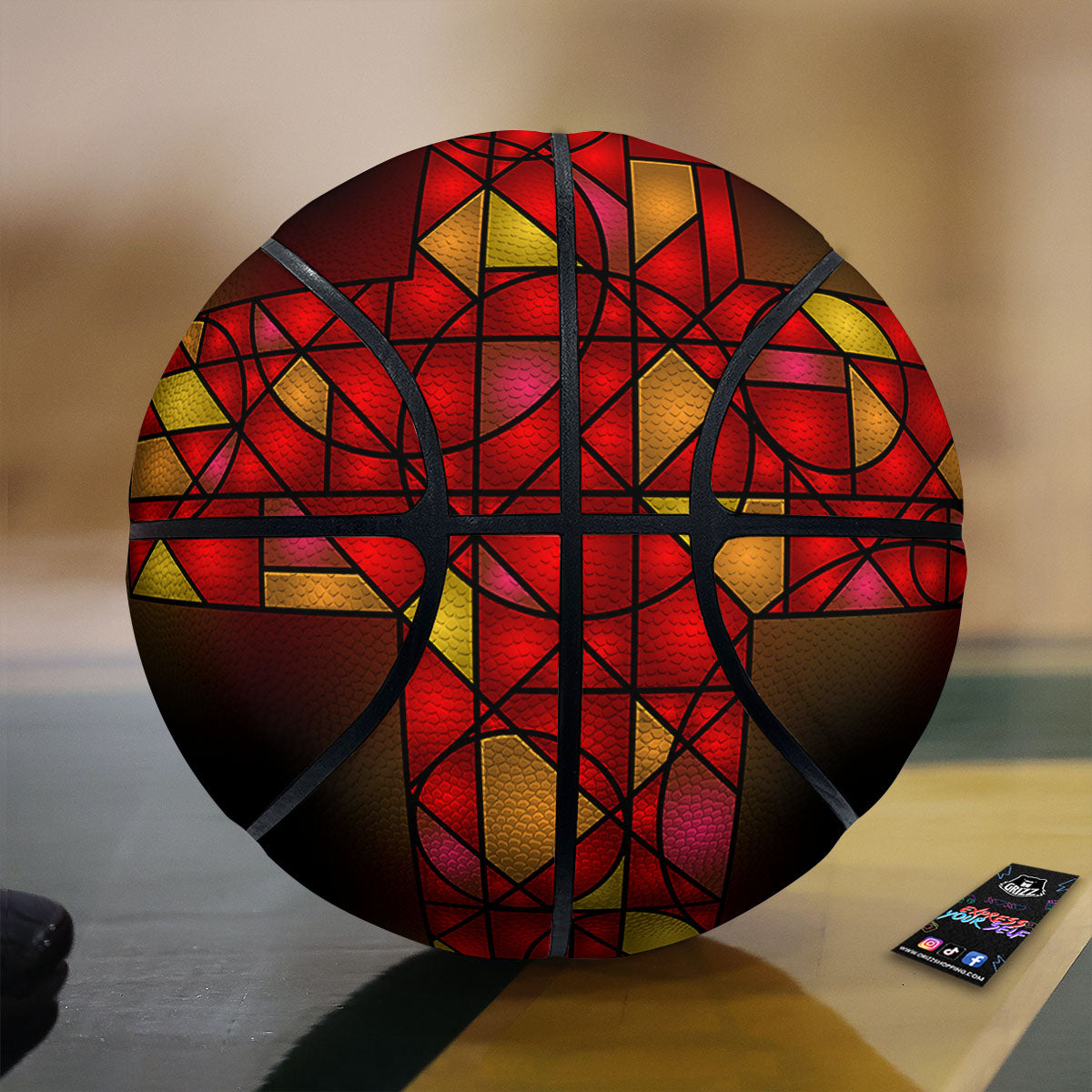 Red And Orange Cross Stained Glass Print Basketball