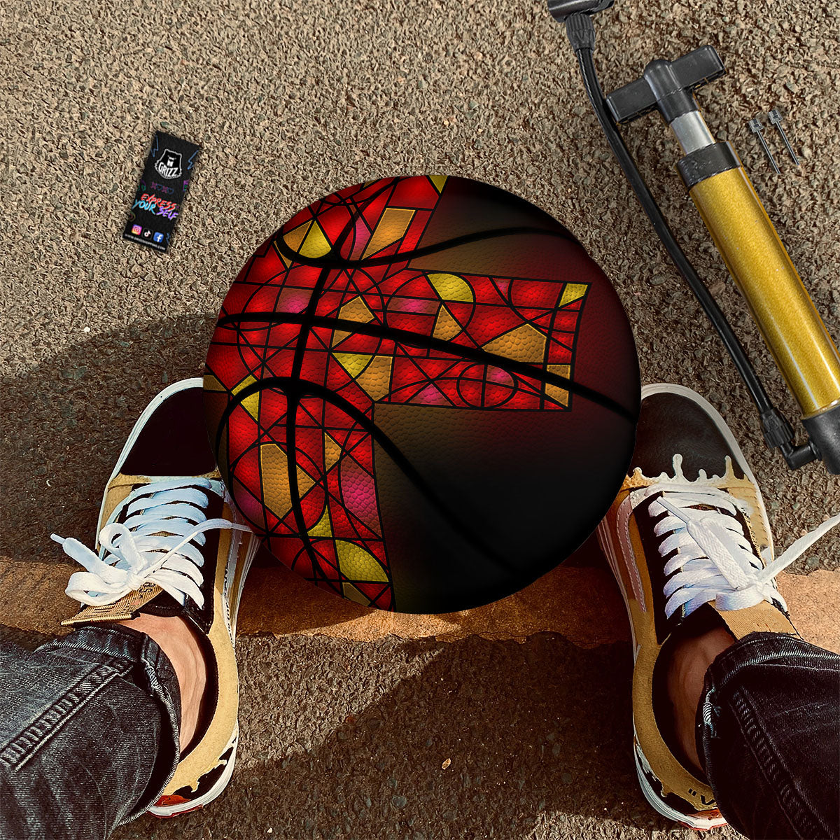 Red And Orange Cross Stained Glass Print Basketball