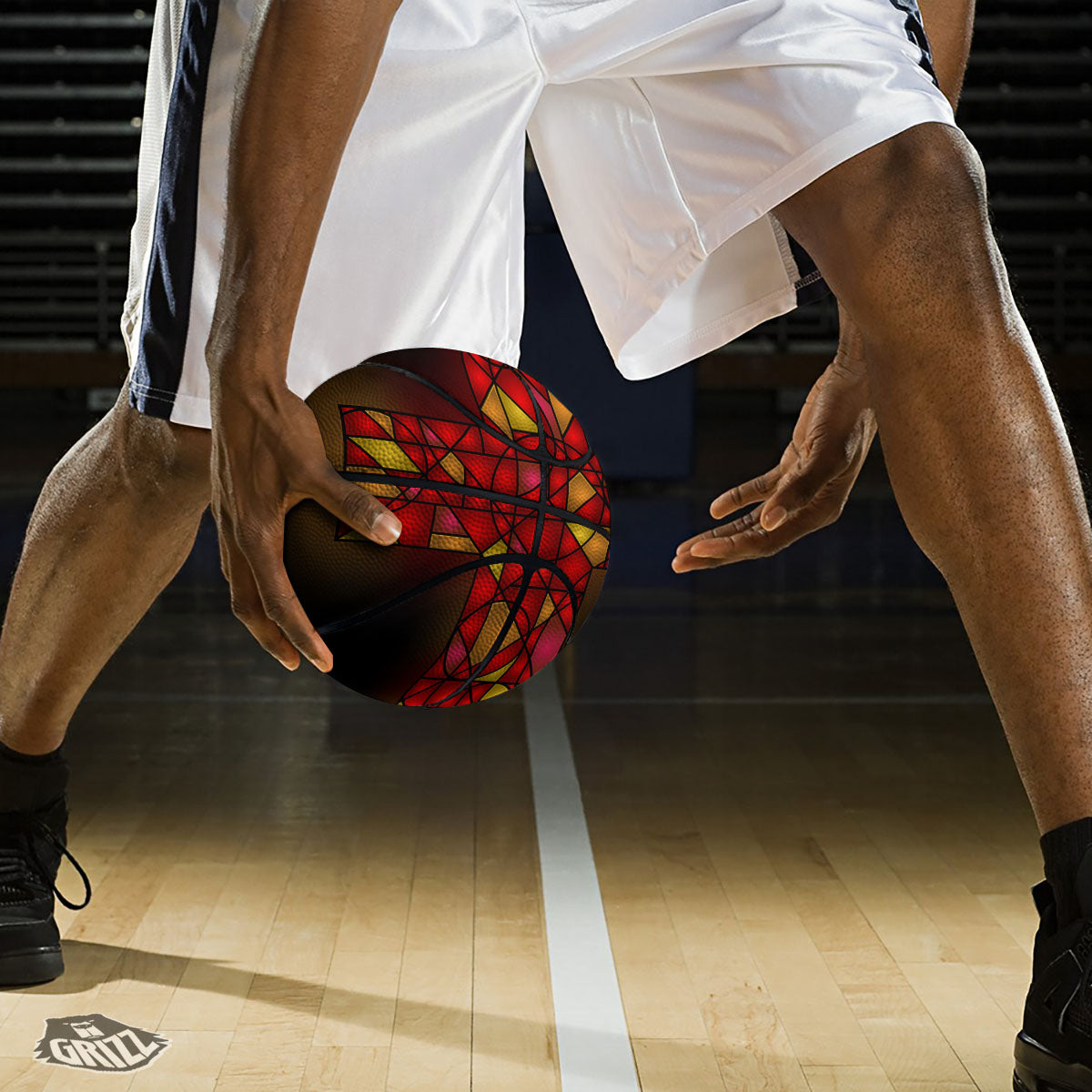 Red And Orange Cross Stained Glass Print Basketball