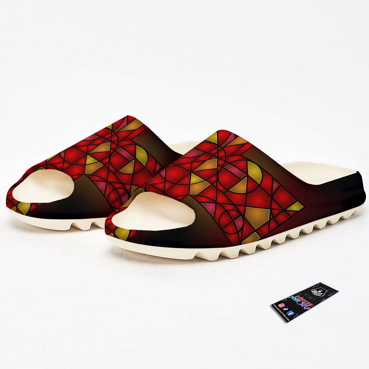 Red And Orange Cross Stained Glass Print Sandals-grizzshop