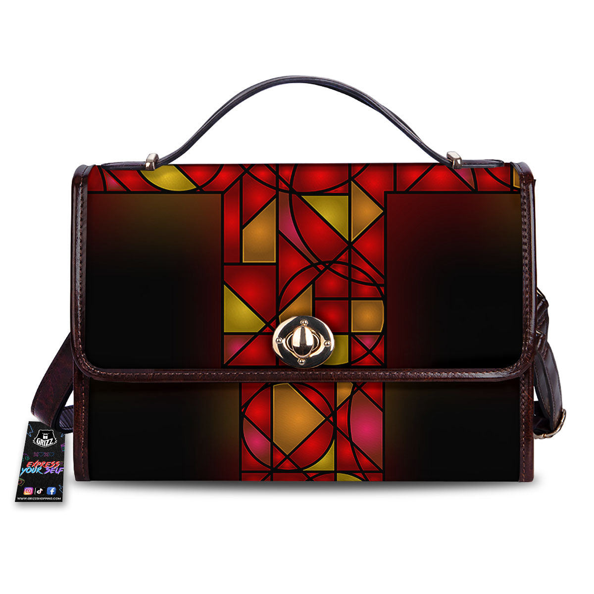 Red And Orange Cross Stained Glass Print Women's Satchel Bag