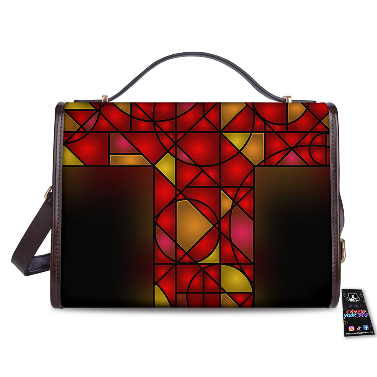 Red And Orange Cross Stained Glass Print Women's Satchel Bag