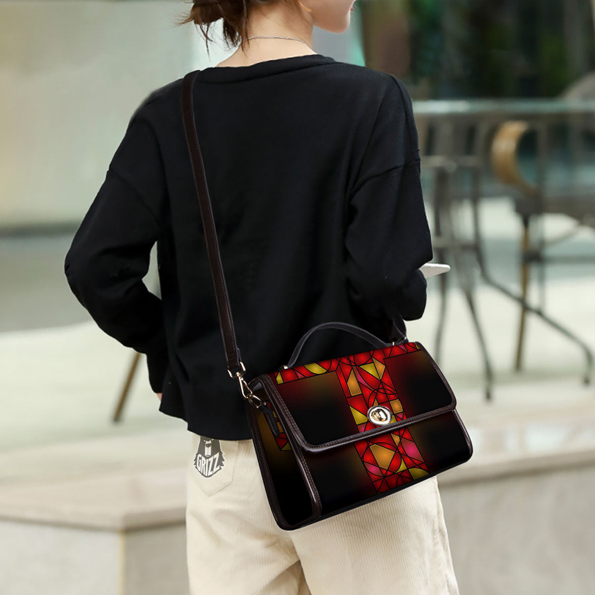 Red And Orange Cross Stained Glass Print Women's Satchel Bag