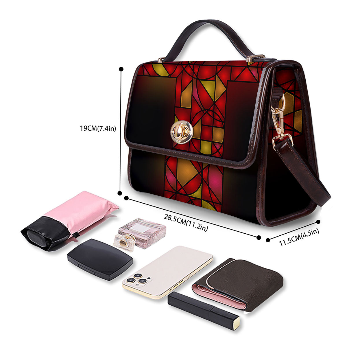 Red And Orange Cross Stained Glass Print Women's Satchel Bag