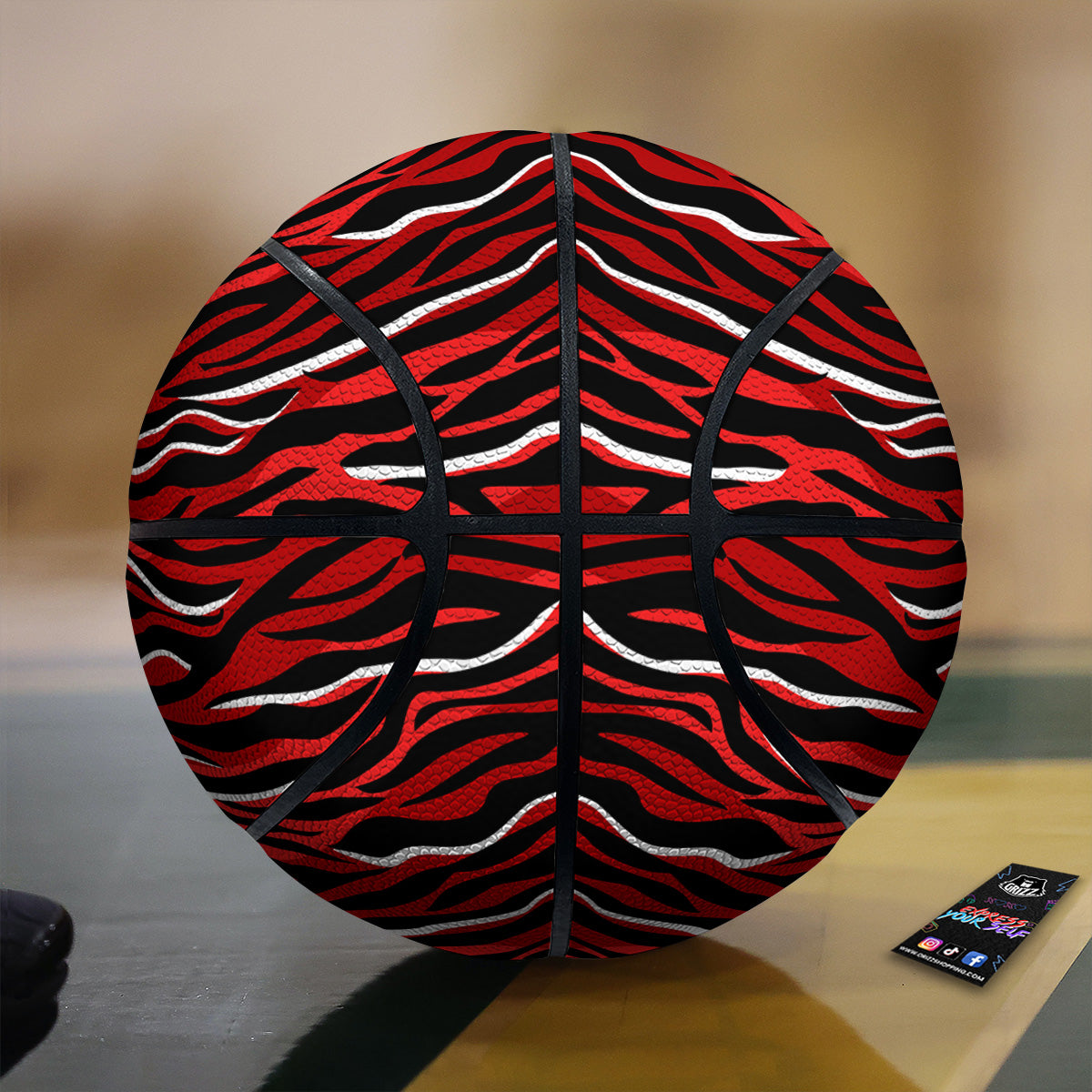 Red Black And White Colored Leopard Print Pattern Basketball