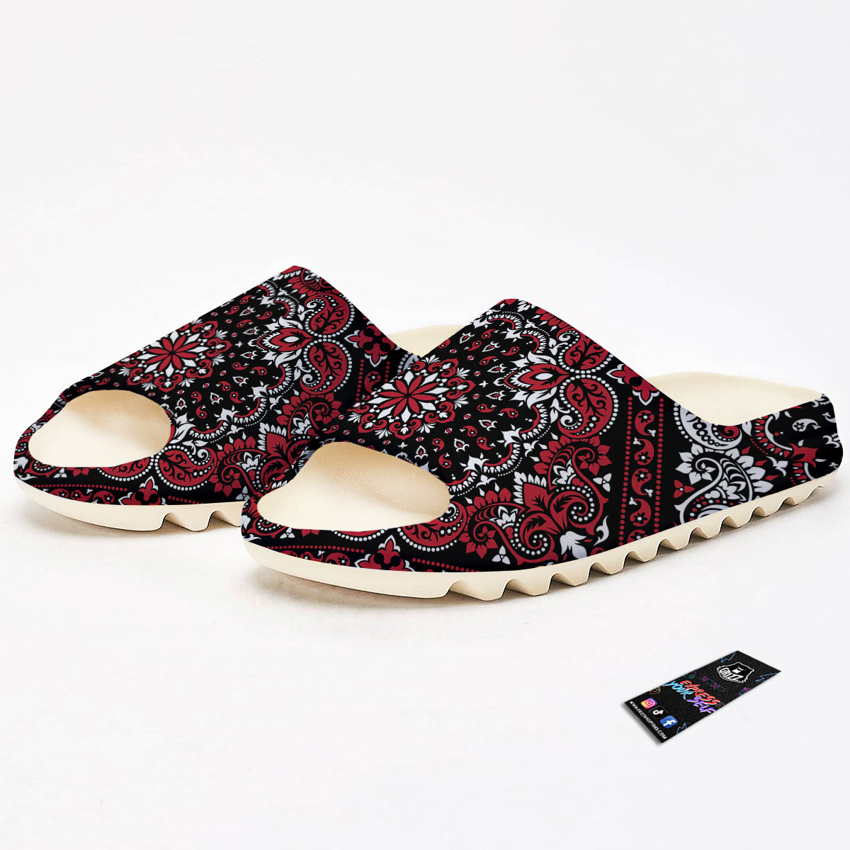 Red Black Bandana Paisley Print Sandals-grizzshop