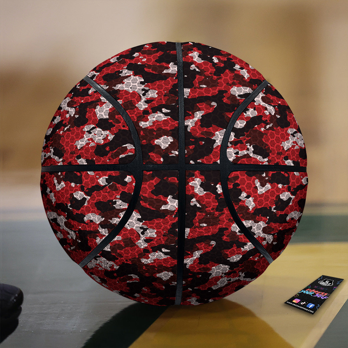 Red Black Hi Tech Camo Hexagonal Grid Print Pattern Basketball