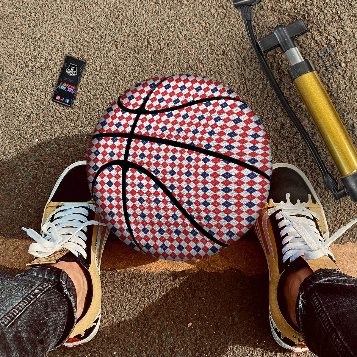 Red Blue And White Argyle Print Pattern Basketball