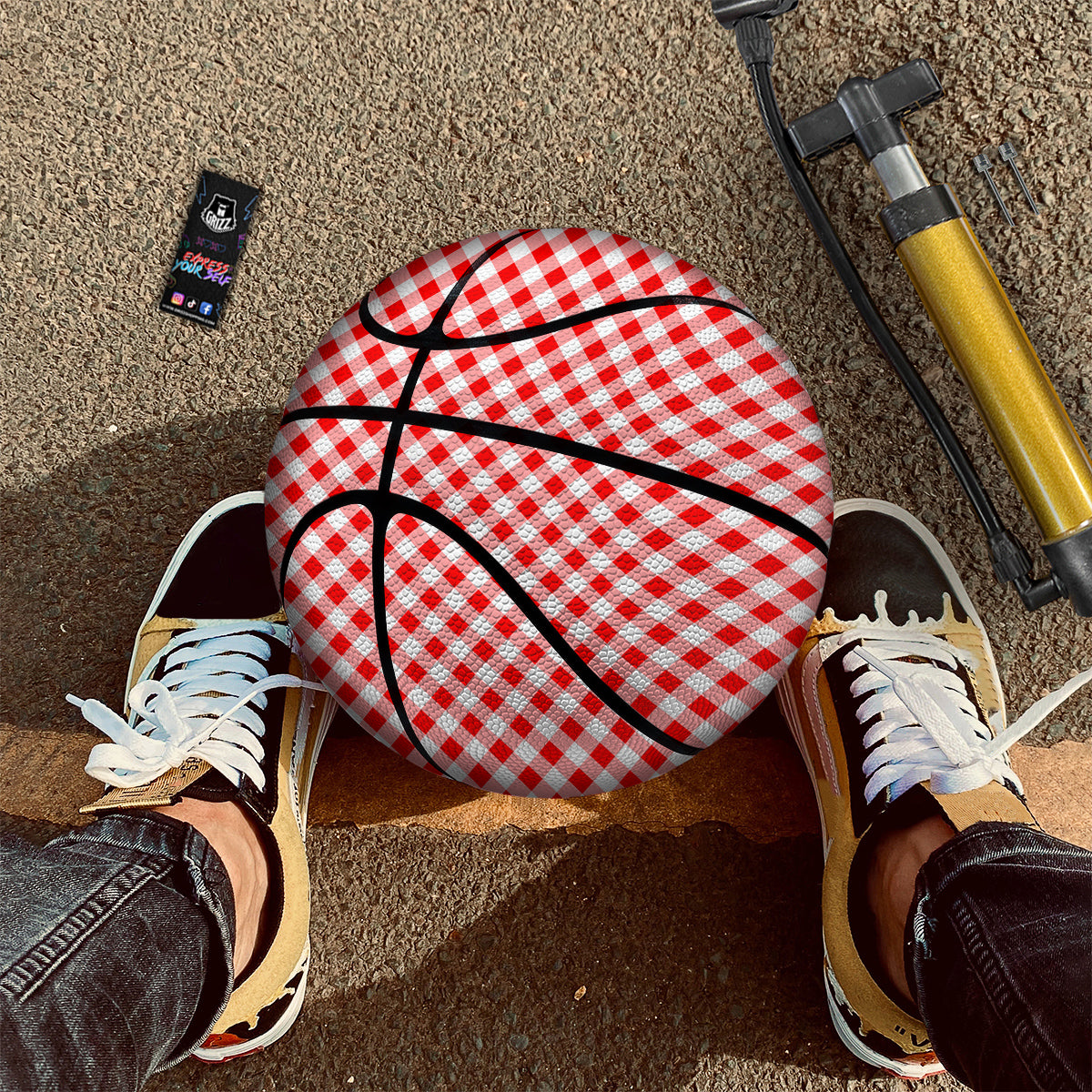 Red Cardinal And White Gingham Print Basketball