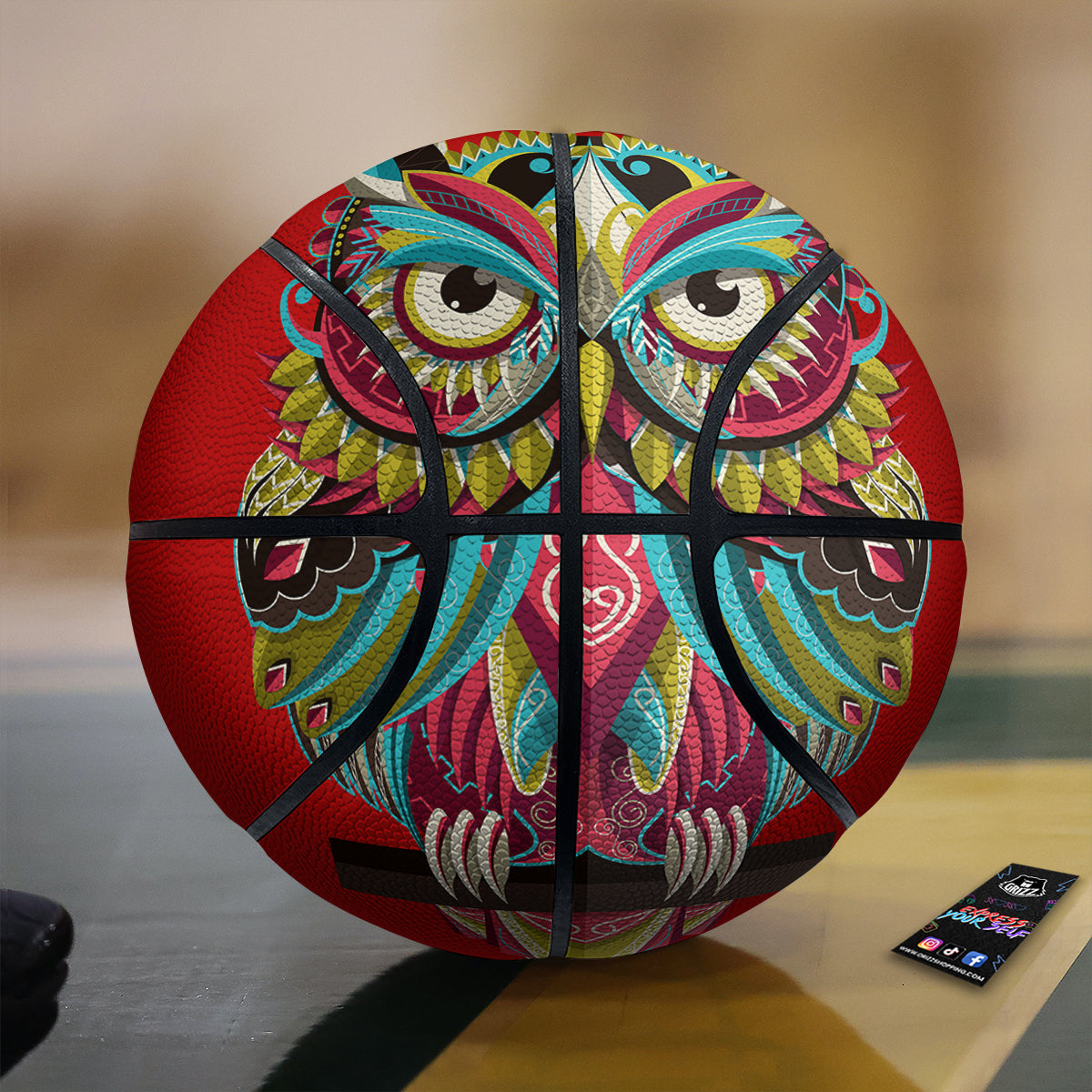 Red Colorful Owl Print Basketball