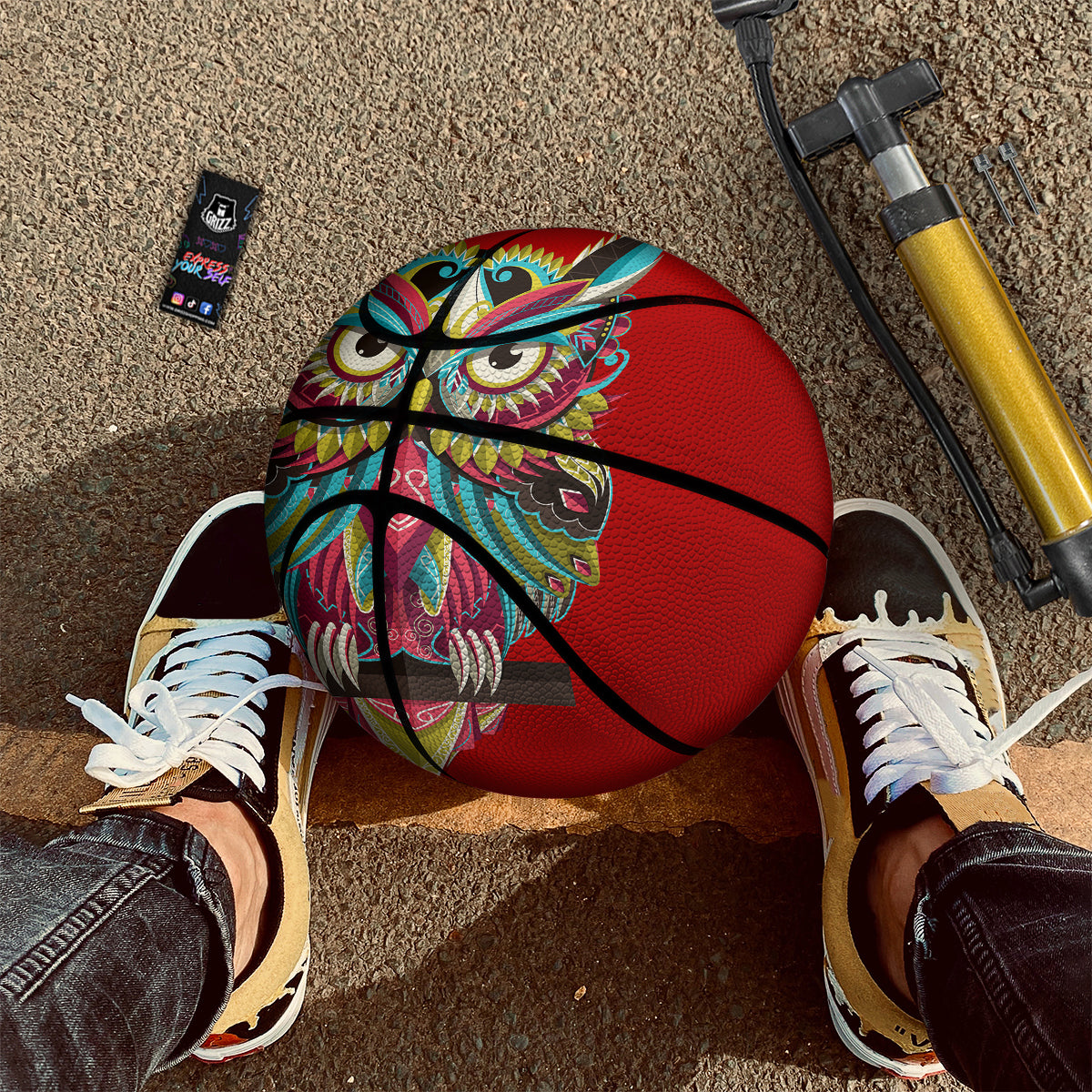 Red Colorful Owl Print Basketball