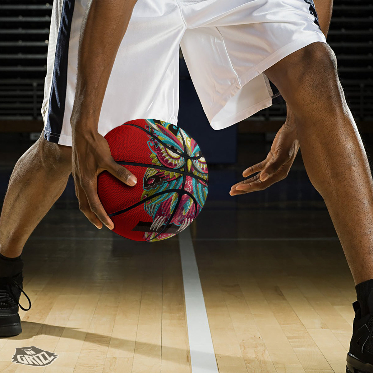 Red Colorful Owl Print Basketball