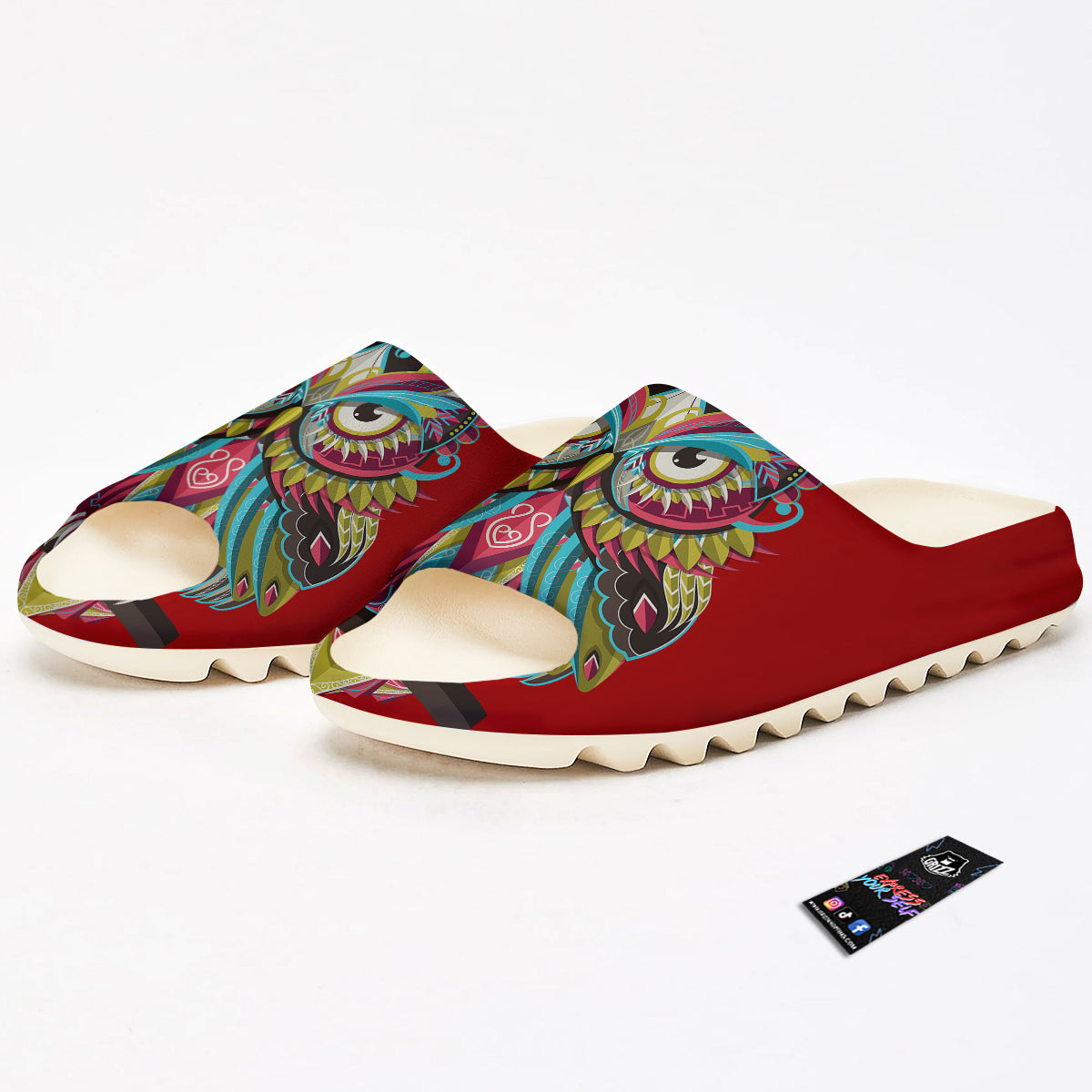 Red Colorful Owl Print Sandals-grizzshop