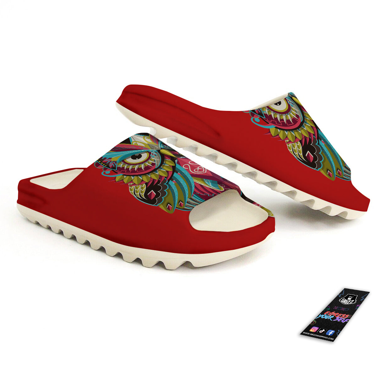 Red Colorful Owl Print Sandals-grizzshop